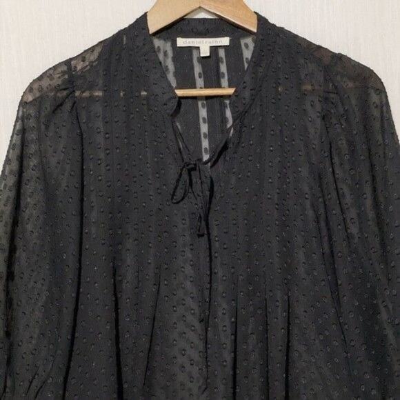Daniel Rainn · Sheer Tunic Blouse · Small · Ruffle Collar Split V-Neck · Black - Picture 3 of 11